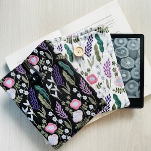 Étui pour Kindle avec fleurs brodées, Housse pour Kindle rembourrée, Étui pour Kindle Paperwhite, Housse pour Kindle Oasis, Housse pour iPad, Accessoires pour iPad, Étui pour iPad