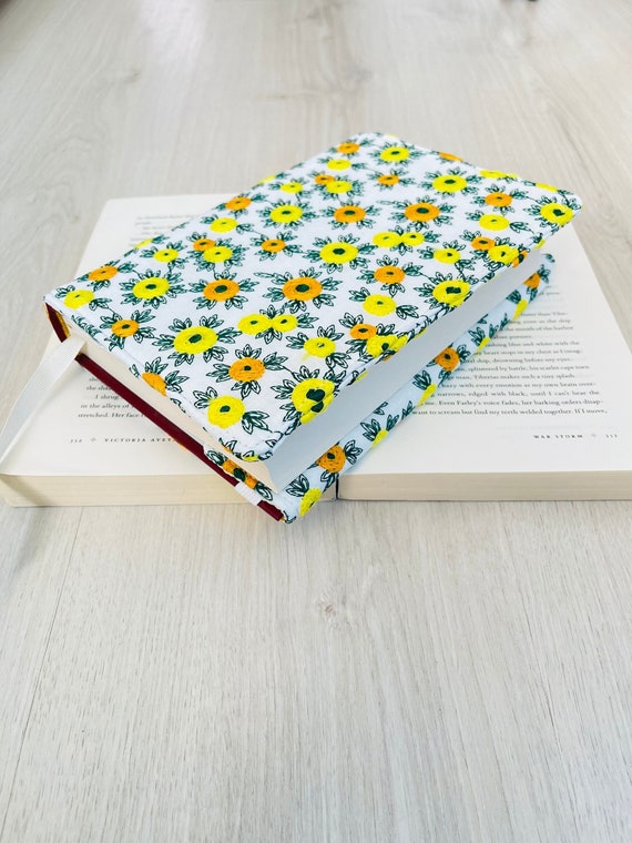Embroidered Book Cover, Flower Book Pouch, Custom Size Book Jacket, Adjustable Book Protector, Padded Book Cover, Book Lover Gift, Bookworm