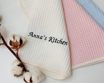 Personalized Kitchen Towel with Name or Initials | Custom Embroidered Tea Towel