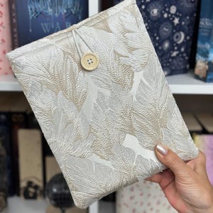 Elegant Gold Leaves Book Sleeve – Satin Handmade Padded Fabric Cover, Luxury Gift for Book Lovers