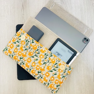 Embroidery Daisies IPad Sleeve, Daisy IPad Case, Floral IPad Protector, Flower IPad Pouch, Padded IPad Cover, Tablet Case, Tablet Sleeve