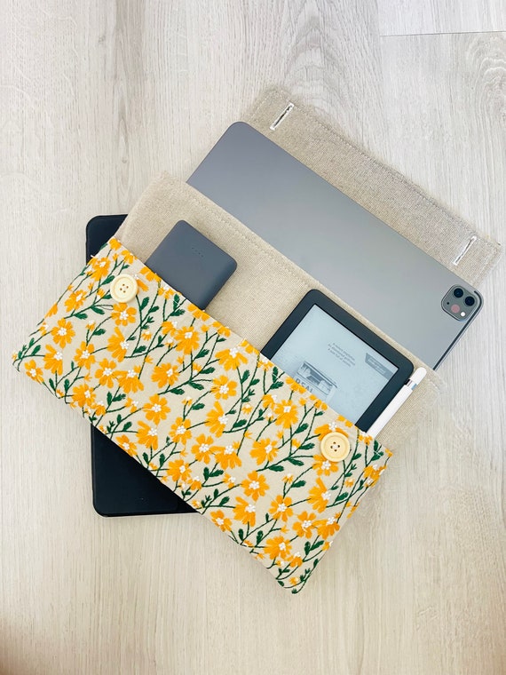 Embroidery Daisies IPad Sleeve, Daisy IPad Case, Floral IPad Protector, Flower IPad Pouch, Padded IPad Cover, Tablet Case, Tablet Sleeve