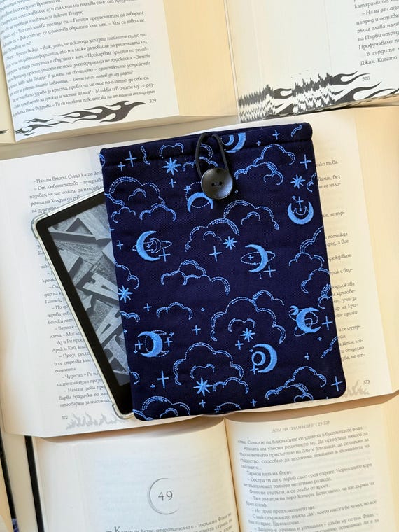 Celestial Embroidery Padded Kindle Sleeve | E-Reader Case | Protective Cover | Padded Embroidery E-Reader Pouch | Designer Embroidery Sleeve