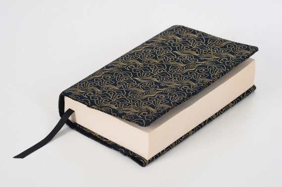 Blue and Gold Art Deco Padded Book Beau, Adjustable Book Protector for Hard Cover Books in Custom Size, Elegant Book Accessories for Women