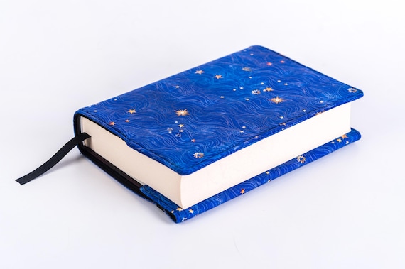 Gold Stars Book Cover, Stars Sky Book Pouch, Custom Size Book Jacket, Adjustable Book Protector, Padded Book Cover, Bookish Gift