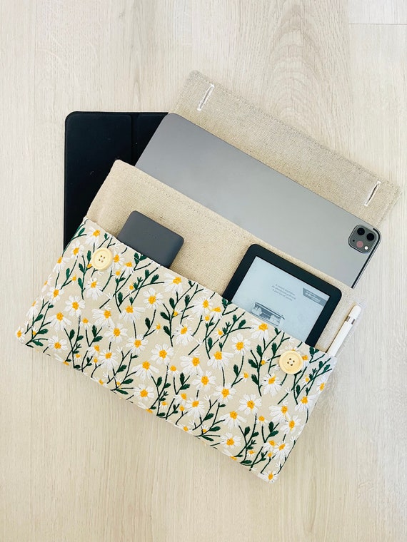 Embroidery Daisies IPad Sleeve, Daisy IPad Case, Floral IPad Protector, Flower IPad Pouch, Padded IPad Cover, Tablet Case, Tablet Sleeve