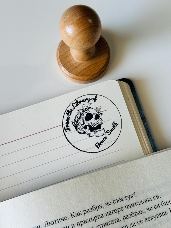 Personalised Wooden Book Stamp, Custom Library Stamp, Stamp From the Library Of, Book Lover Gift, Book Accessories, Stamps for Books