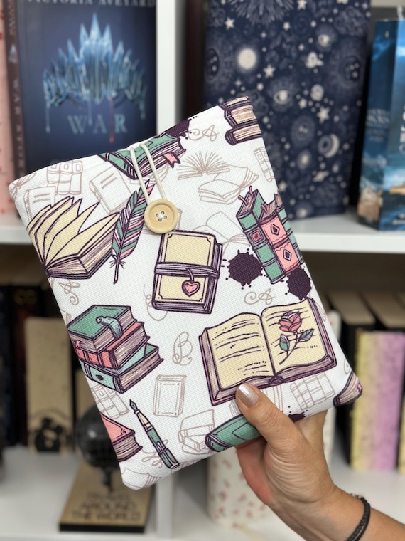 Book Library Book Sleeve, Padded Book Cover, Bookish Print Book Protector, Book Lover Gift, Book Pouch, Book Jacket, Book Bag