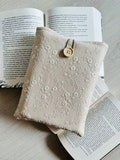 Linen Embroidery Book Sleeve, Padded Book Protector, Embroidered Book Pouch, Flower Book Jacket, Embroidery Floral Book Cover, Bookish Gift product logo