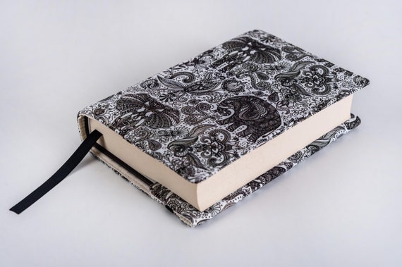 Vintage Elephant Adjustable Book Cover with Elastic Closure, Black & White Book Jacket, Padded Book Protector, Book Accessories, Book Lover