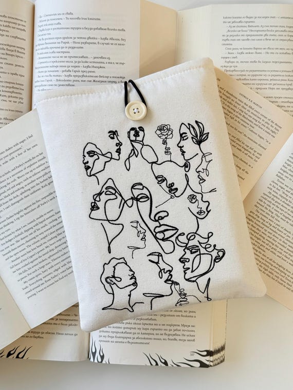 Art Faces Embroidery Book Cover, Custom Padded Book Sleeve with Own Design Embroidery, Unique Protection for Your Books, Book Lover Gift