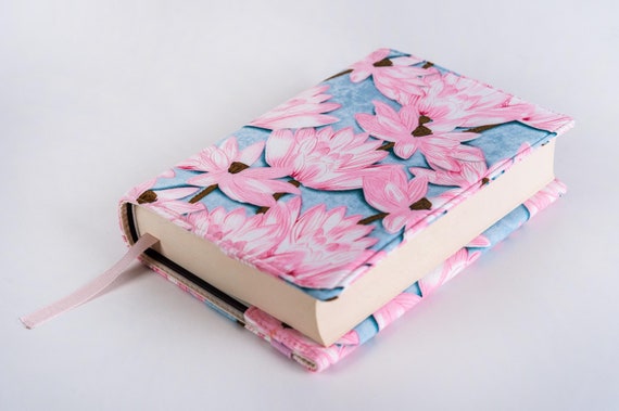 Flower Book Cover, Floral Book Pouch, Custom Size Book Jacket, Adjustable Book Protector, Padded Book Cover, Bookish Gift