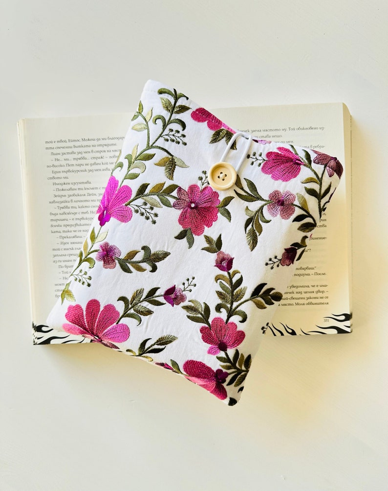 Embroidery Flower Book Sleeve, Embroidered Floral Book Cover, Fine Embroidery Book Pouch, Book Accessories, Book Bag, Book Lover Gift image 1