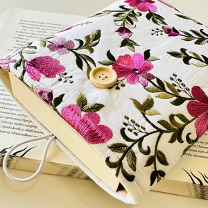 Embroidery Flower Book Sleeve, Embroidered Floral Book Cover, Fine Embroidery Book Pouch, Book Accessories, Book Bag, Book Lover Gift image 6