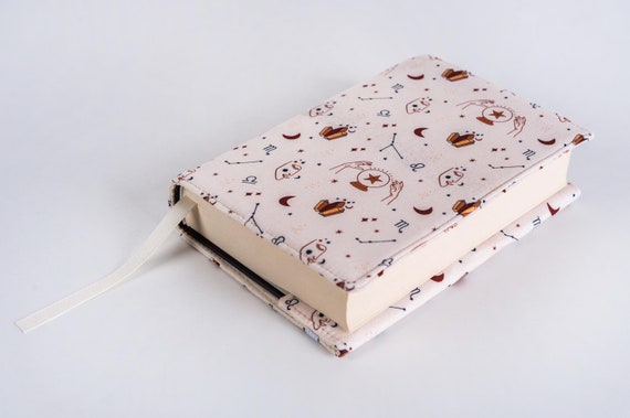 Celestial Book Cover, Book Pouch, Custom Size Book Jacket, Adjustable Book Protector, Padded Book Cover, Book Lover Gift