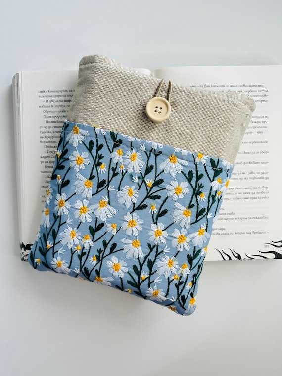 Floral Embroidered Book Sleeve with Pocket and Padding - Stylish Book Protector and Gift for Book Lovers