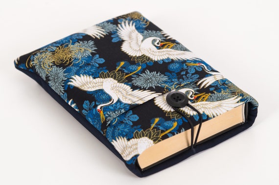 Japan Crane Book Sleeve with Accessory Pocket, Quirky Gold Crane Book Cover, Elegant Japan Crane Book Pouch, Book Accessories, Book Lover