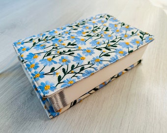 Embroidered Book Cover, Daisies Book Pouch, Custom Size Book Jacket, Adjustable Book Protector, Padded Book Cover, Book Lover Gift