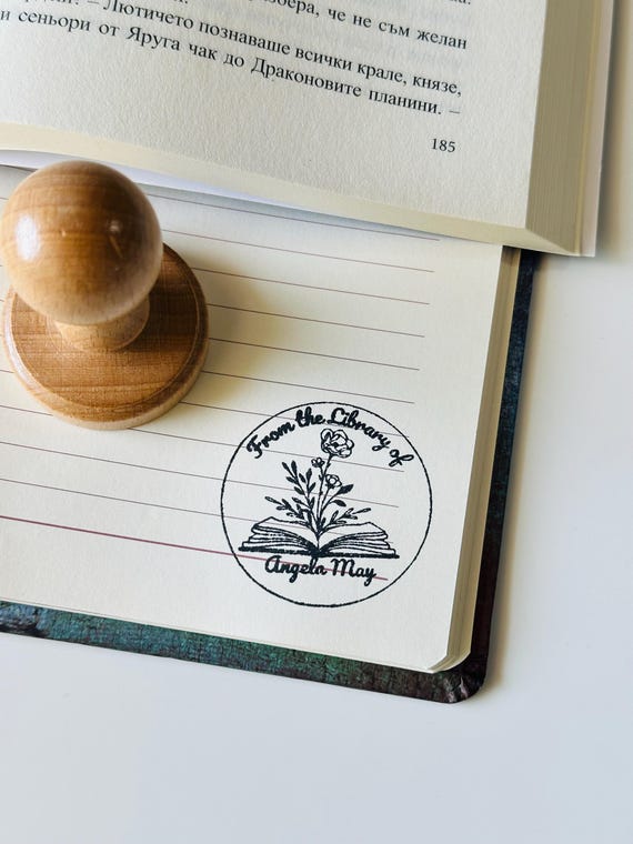 Personalised Wooden Book Stamp, Custom Library Stamp, Stamp From the Library Of, Book Lover Gift, Book Accessories, Stamps for Books