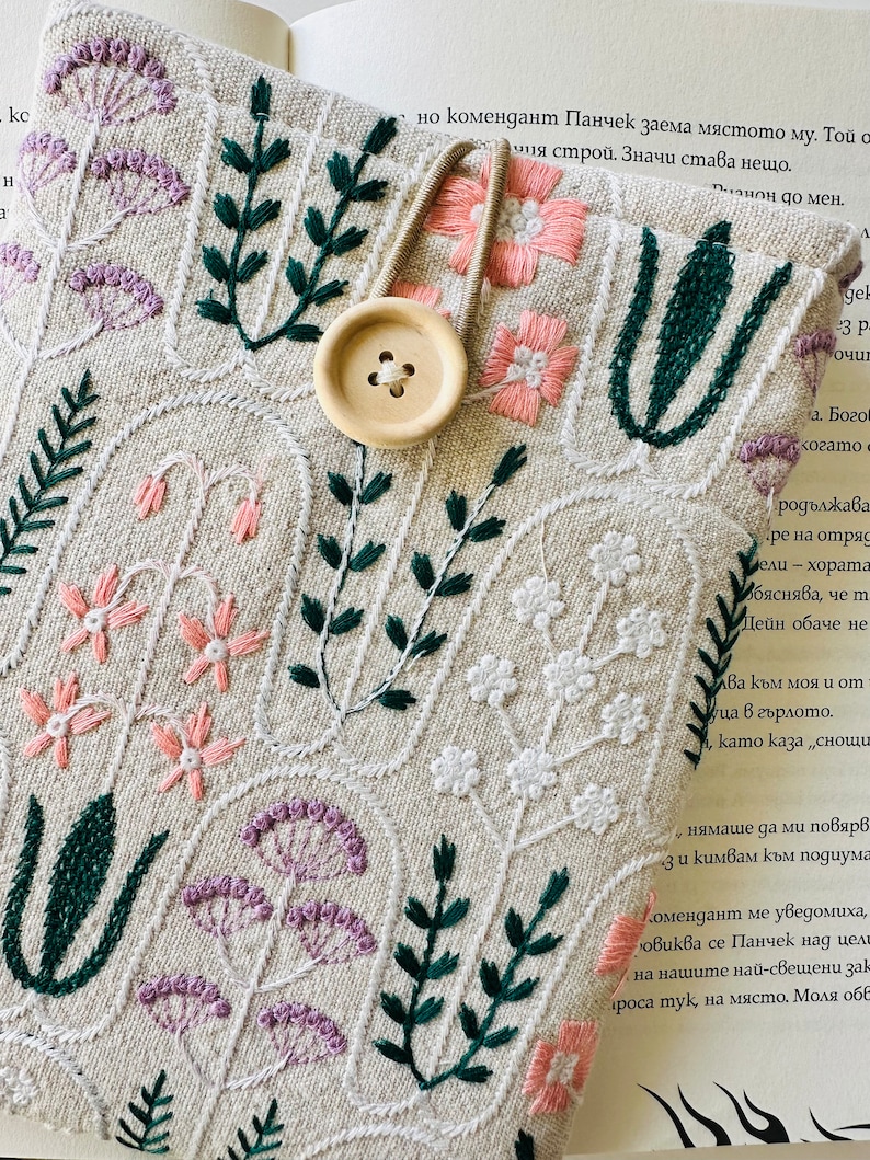 Embroidery Flower Kindle Sleeve, Kindle Cover, Padded Kindle Pouch, Book Accessories, Kindle Paperwhite Case, Book Lover Gift, Ereader Cover image 5