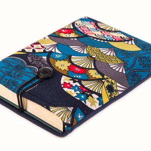 Japan Fans Book Sleeve, Japan Book Pouch, Book Protector, Padded Book Sleeve, Fabric Book Cover, Linen Cotton Book Purse, Kindle Sleeve