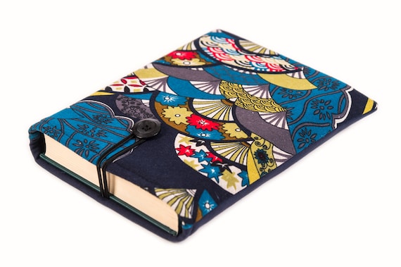 Japan Fans Book Sleeve, Japan Book Pouch, Book Protector, Padded Book Sleeve, Fabric Book Cover, Linen Cotton Book Purse, Kindle Sleeve
