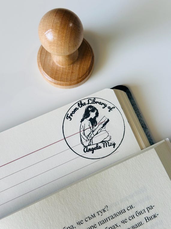 Personalised Wooden Book Stamp, Custom Library Stamp, Stamp From the Library Of, Book Lover Gift, Book Accessories, Stamps for Books