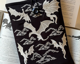 Capa de livro com bordado de dragão, capa de livro de fantasia para leitores.