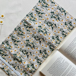 Embroidered Book Cover, Daisies Book Pouch, Custom Size Book Jacket, Adjustable Book Protector, Padded Book Cover, Book Lover Gift image 6