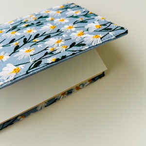 Embroidered Daisies Book Cover, Daisies Book Pouch, Custom Size Book Jacket, Adjustable Book Protector, Padded Book Cover, Book Lover Gift image 8
