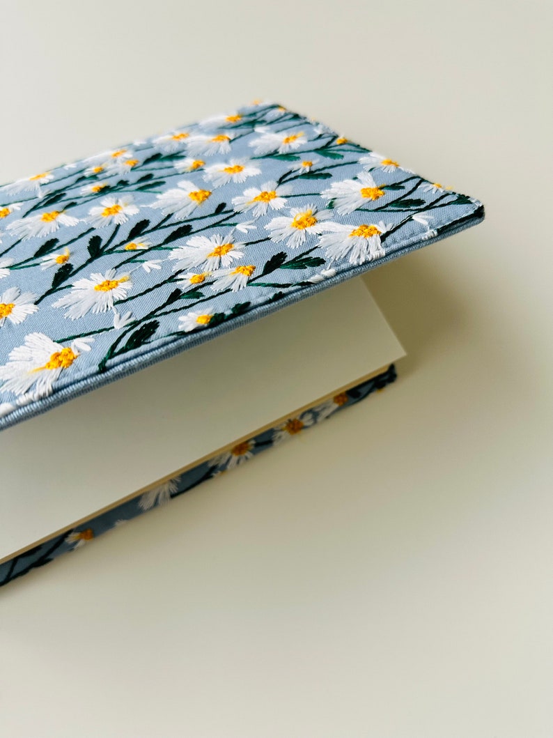 Embroidered Daisies Book Cover, Daisies Book Pouch, Custom Size Book Jacket, Adjustable Book Protector, Padded Book Cover, Book Lover Gift image 8