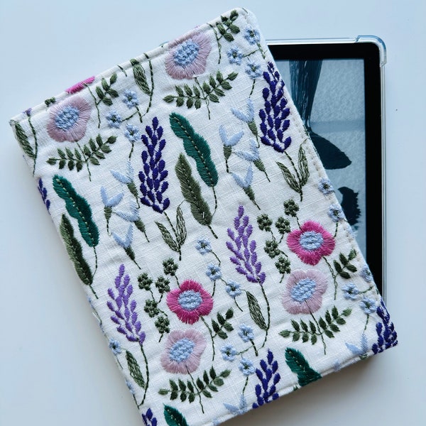 Kindle-Hülle mit Blumenstickerei, Stoff-Kindle-Paperwhite-Schutzhülle, gepolsterte Kindle-Oasis-Tasche, Bücherwurm-Geschenk, Kindle-Hülle, Ereader-Hülle