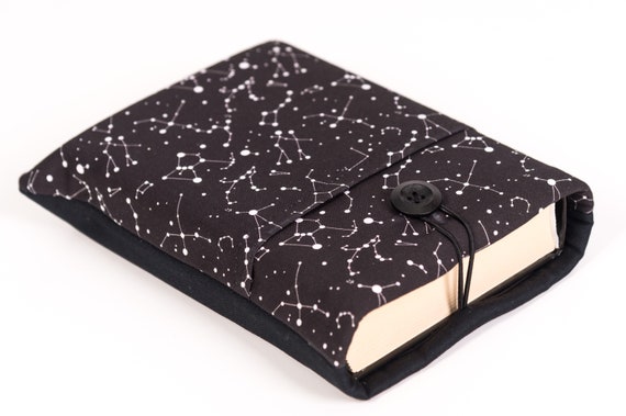 Constellation book sleeve with Pocket, Moon Fabric Padded Notebook Sleeve, Button Closure Book Cover Custom Size, Graphic Artist Gift,Book