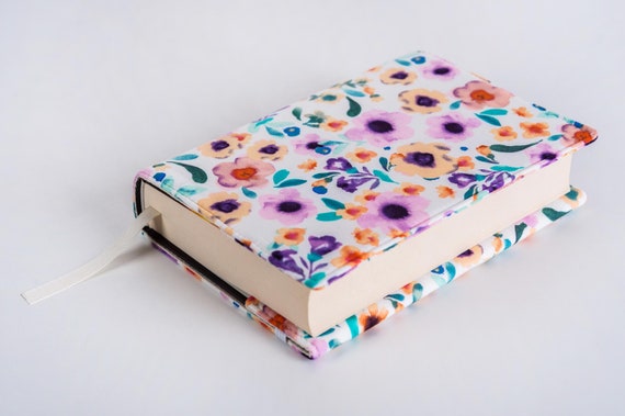 Watercolor Flowers Book Cover, Floral Book Pouch, Custom Size Book Jacket, Adjustable Book Protector, Padded Book Cover, Bookish Gift