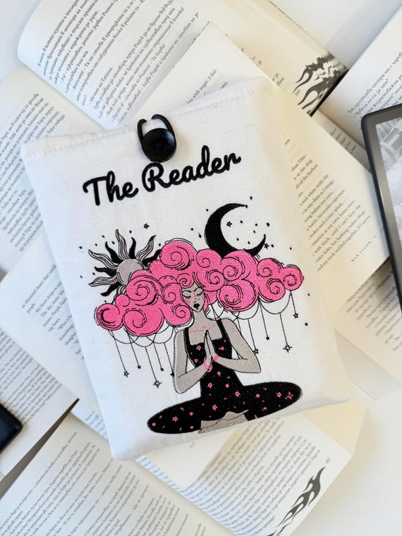 Celestial Embroidery Custom Padded Book Sleeve, Celestial Design with Own Embroidery, Unique Reading Accessory, Book Lover Gift, Book Jacket