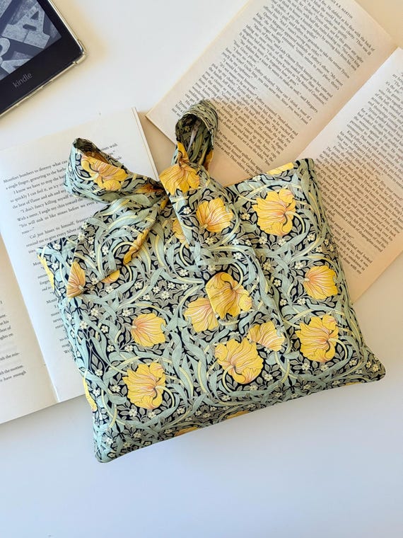 Bow Book Sleeve, Liberty Flowers Book Cover, Floral Book Jacket, Padded Bow Book Protector, Travel Book Accessories, Book Lover Gift