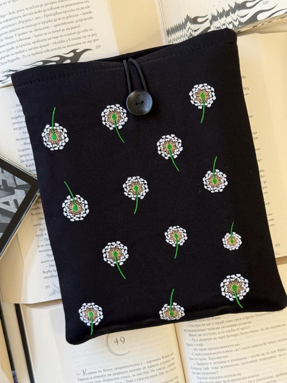 Embroidery Dandelions Book Sleeve, Padded Dandelion Book Protector, Unique Embroidery Floral Book Cover, Embroidery Flower Book Accessories