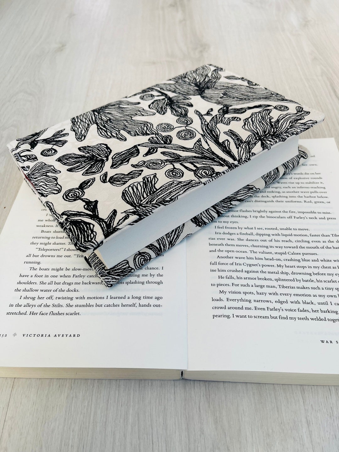 Floral Embroidered Book Sleeve - Padded Canvas Book Cover For Paperbacks & Hardcovers With Wooden Button