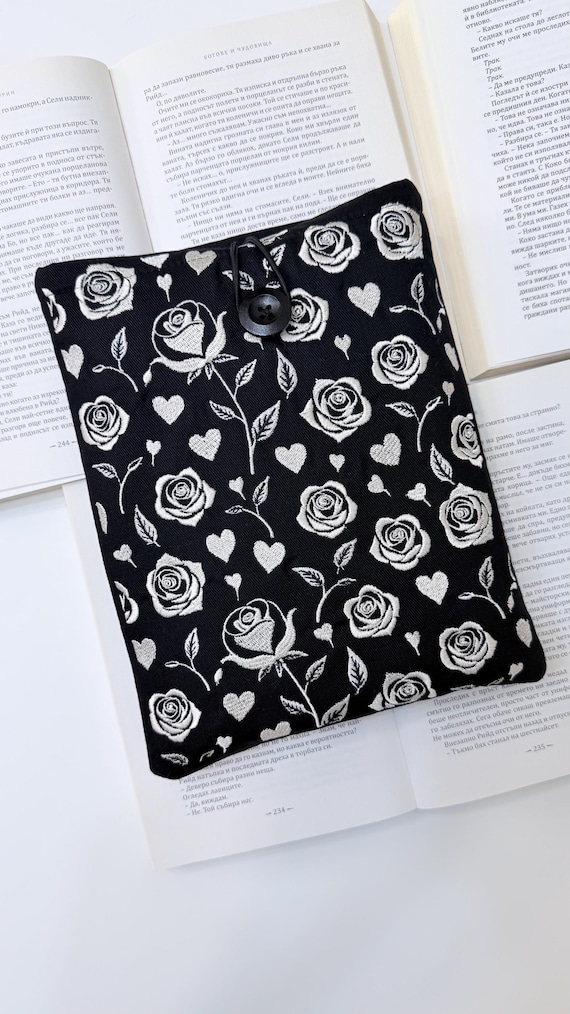 Roses Embroidery Book Sleeve – Handmade Padded Book Cover, Floral Fabric Protector by Lullaby Crafts World