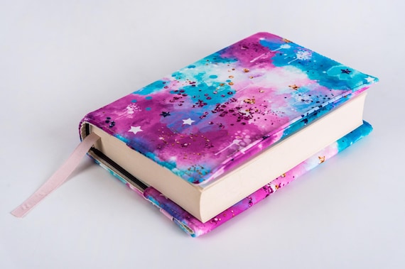 Pink & Blue Book Cover, Stars Sky Book Pouch, Custom Size Book Jacket, Adjustable Book Protector, Padded Book Cover, Bookish Gift