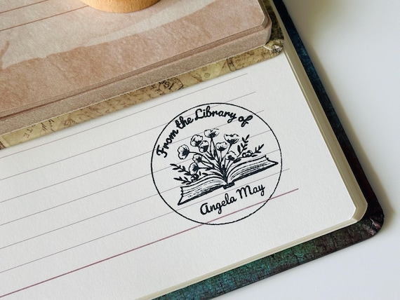 Personalised Wooden Book Stamp, Custom Library Stamp, Stamp From the Library Of, Book Lover Gift, Book Accessories, Stamps for Books