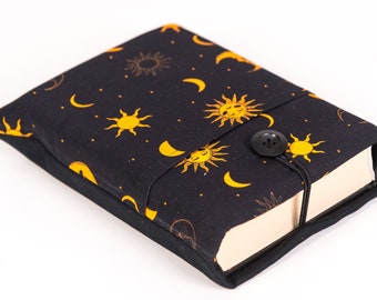 Celestial Cover with Pencil Pocket, Fabric Padded Notebook Sleeve, Button Closure Book Cover Custom Size, Graphic Artist Gift, Book sleeve