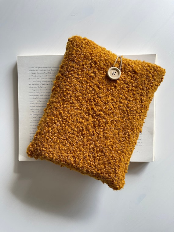 Boucle Book Sleeve, Mustard Boucle Book Pouch, Padded Book Cover, Book Protector, Custom Book Jacket, Bookworm Gift, Christmas Book Bag