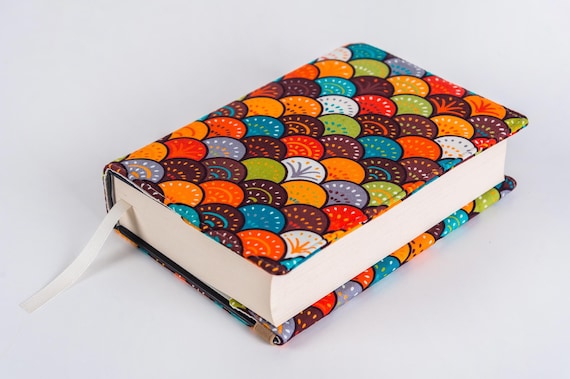 Adjustable Book Cover with Elastic Closure, Colorful Scales Book Jacket, Japanese Fans Padded Book Protector, Book Accessories, Bookish Gift