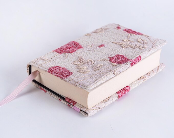Embossed Red & Gold Roses Book Cover With Satin Bookmark, Padded ...