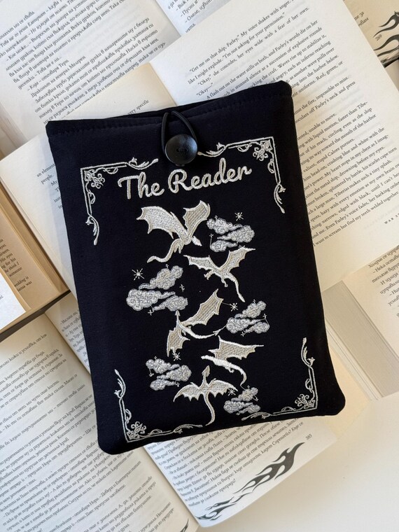 Dragon Embroidery Design Book Cover, Custom Padded Book Sleeve with Own Design Embroidery, Unique Protection for Your Books, Book Lover Gift