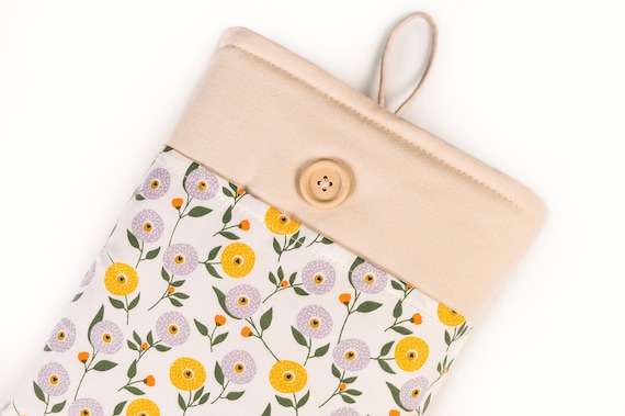 Summer Flowers Book Sleeve With Pocket, Fabric Padded Notebook Sleeve, Button Closure Book Cover Custom   Size, Graphic Artist Gift,Book bag