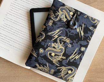 Japan Dragon Kindle Sleeve, Blue Dragon Kindle Pouch, Padded Kindle Paperwhite Cover, Japan Kindle Oasis Jacket, Fabric Kindle Bag