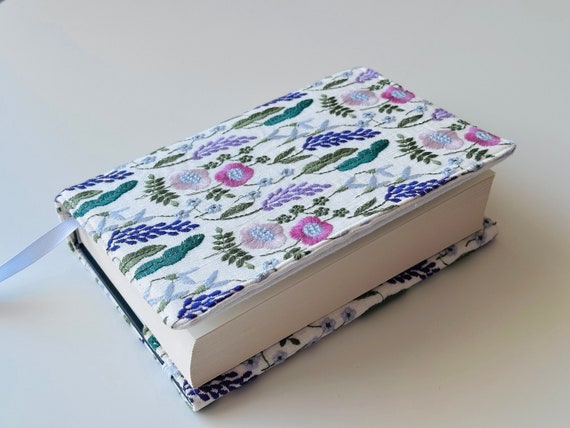Embroidery Flower Book Cover, Padded Book Protector, Flower Book Pouch, Adjustable Book Jacket, Floral Book Sleeve, Book Accessories.