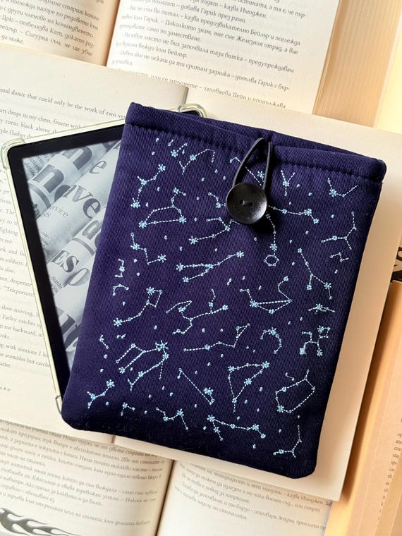 Constellation Embroidery Padded Kindle Sleeve | E-Reader Case | Protective Cover | Padded Embroidery E-Reader Pouch | Designer Embroidery